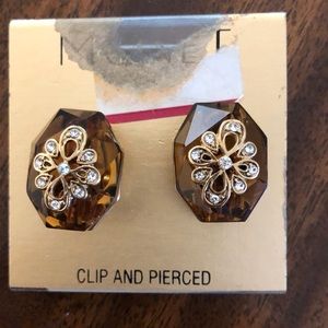 Vintage MONET rare faux amber look & metal convertible earrings